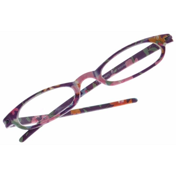 Kunststof leesbril met bloemenprint smal model en etui +1.00 dpt.